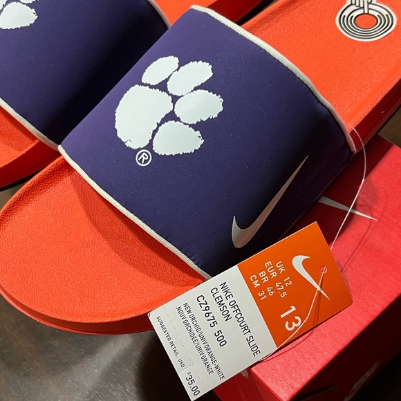 NWT NIKE CLEMSON UNIVERSITY TIGERS OFF-COURT SLIDES PURPLE/ORANGE/ WHITE SIZE 13 - Picture 2 of 9